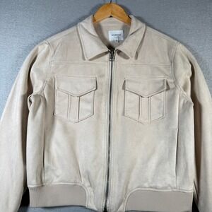 Weekend Los Angeles Selma Faux Suede‎ Bomber Jacket Taupe Utility Pockets Medium